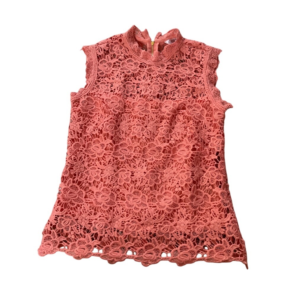 Nanette Lepore Coral Pink Floral‎ Guipure Lace Sleeveless Mock Neck Top Small
